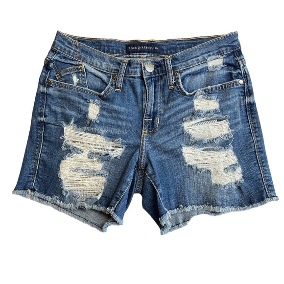 Rock Republic hula cut off denim distressed Jean shorts SZ 6 - Picture 1 of 8